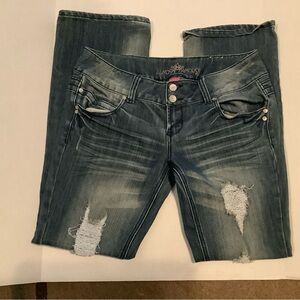 Almost Famous Jeans size 11 blue jeans holes #1086